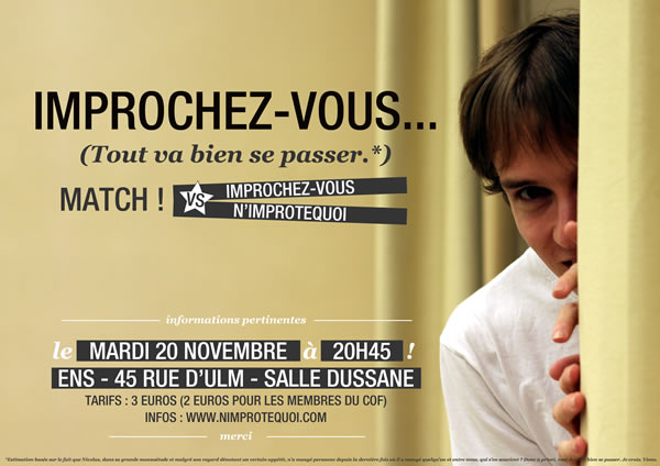 Affiche du match d'improvisation du 20 novembre 2012 - N'Improtequoi vs Improchez-Vous