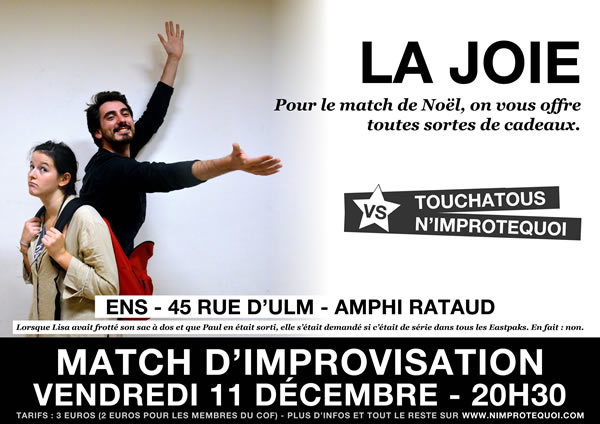 Match d'improvisation vendredi 11 décembre N'Improtequoi vs Touchatous