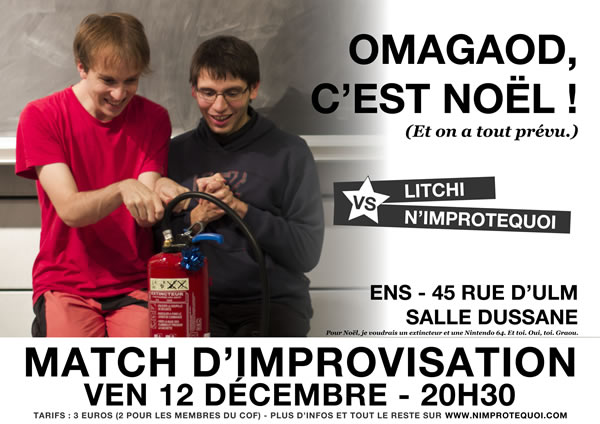 Affiche du match d'improvisation N'Improtequoi vs LITCHI du 12 décembre 2014