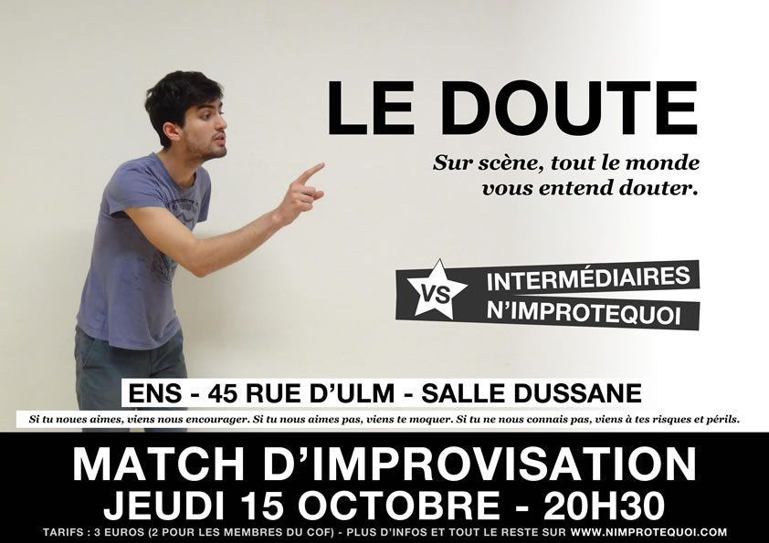 Affiche du match d'improvisation N'Improtequoi vs Intermédaires du 15 octobre 2015
