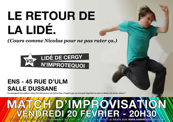 Affiche du match d'improvisation LIDÉ de Cergy vs N'Improtequoi