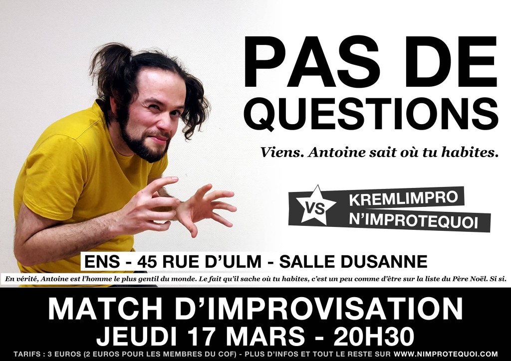 affiche du match d'improvisation kremlimpro nimprotequoi 17 mars 2016