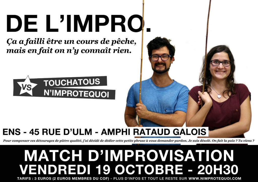 affiche du match d'improvisation touchatous n'importequoi 19 octobre 2018